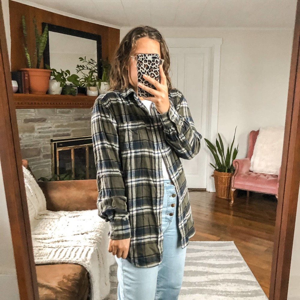 CROFT & BARROW | Women's Small Green Plaid Button Down Flannel Shirt Cotton